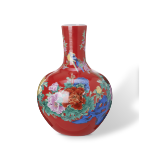 Jarrón esférico rojo flores